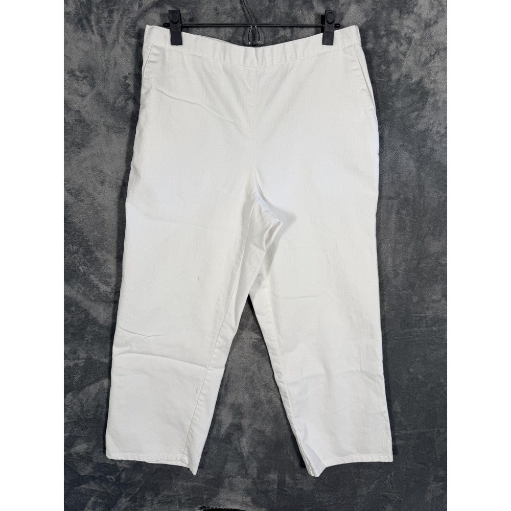 Alfred Dunner Womens Cropped Pants 14 White Elastic Waist Pull On Stretch Cotton